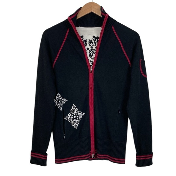 Athleta Black Full Zip Scroll Design Cardigan Jacket, Size Small - Picture 11 of 11